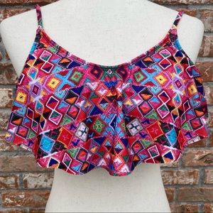 Eco Peace colorful, patterned and ruffled bikini top / S / Excellent condition